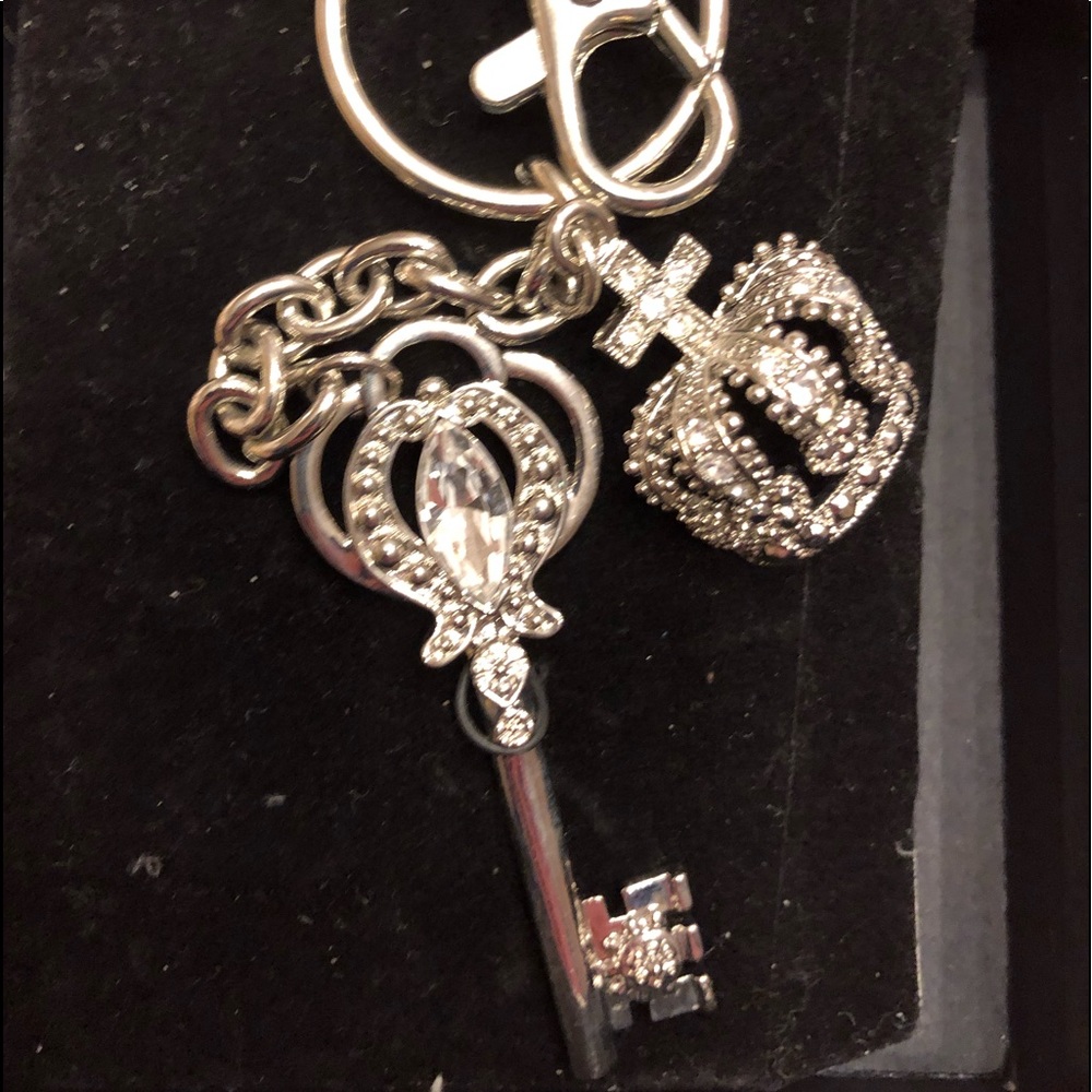 Rhinestone Key with Cross Crown Keychain